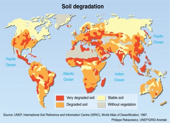 Overzicht van bodemkwaliteit over de hele wereld, goede bodems zijn niet meer gemakkelijk te vinden.
